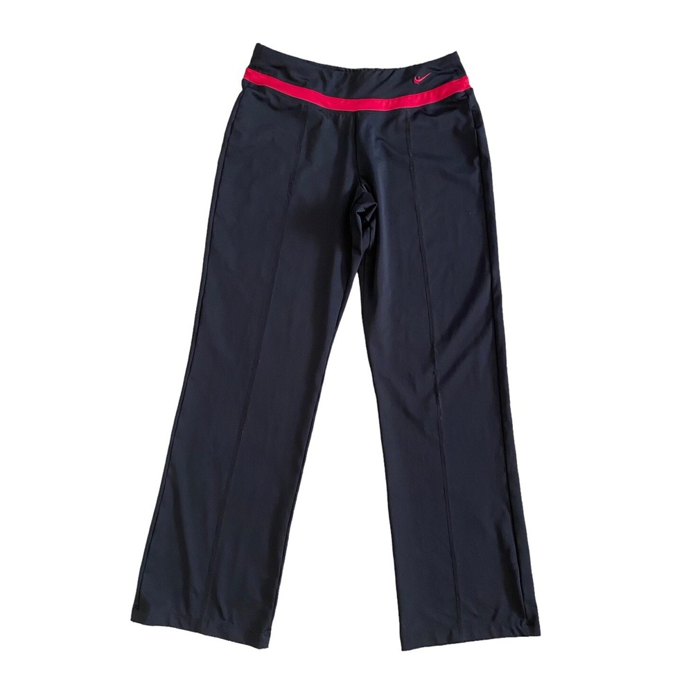 Nike Womens Black & Red Straight Leg Pants Size Medium Embroidered Logo Stretch